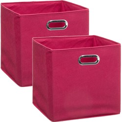 Set van 2x stuks opbergmand/kastmand 29 liter framboos roze linnen 31 x 31 x 31 cm - Opbergmanden