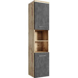 Badplaats Badkamerkast Paso 35 x 35 x 160 cm - Kastanje Eiken met Donker Grijs - Hangende Kolomkast met 2 Deuren