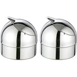 Klep asbak - 2x - zilver - metaal - 9 cm - terrasasbak - stormasbak - Asbakken