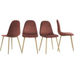 Set van 4 fluwelen stoelen met metalen poten