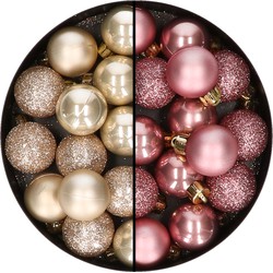 28x stuks kunststof kerstballen parel/champagne en oudroze mix 3 cm - Kerstbal