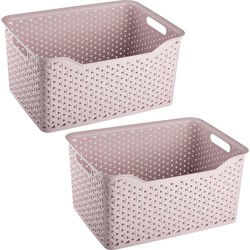 Plasticforte opbergmand/kastmandje - 2x - 18 liter - roze - kunststof - 29 x 39 x 19 cm - Opbergbox