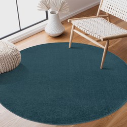 Tapijtenloods Uni Rond Effen Laagpolig Vloerkleed Modern Blauw- 80 CM ROND