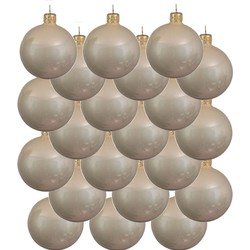 18x Glazen kerstballen glans licht parel/champagne 6 cm kerstboom versiering/decoratie - Kerstbal