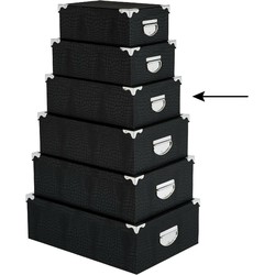 5Five Opbergdoos/box - zwart - L36 x B24.5 x H12.5 cm - Stevig karton - Crocobox - Opbergbox