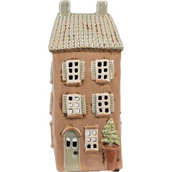 Clayre & Eef Waxinelichthouder Huis 12x9x28 cm Bruin Beige Keramiek Theelichthouder