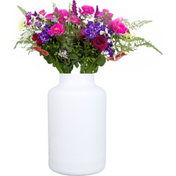 Floran Bloemenvaas Milan - mat wit glas - D15 x H25 cm - melkbus vaas met smalle hals - Vazen