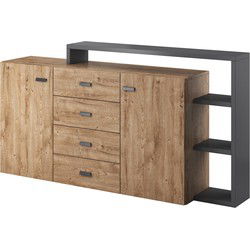 Meubella - Dressoir Bello - Eiken - Antraciet - 180 cm