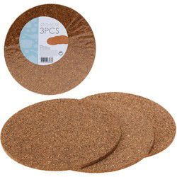 Ronde pannen onderzetters - van kurk - 3x stuks - D19 cm x H6 mm - Panonderzetters