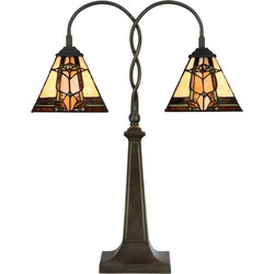 LumiLamp Tiffany Tafellamp  48x66 cm Beige Bruin Glas Tiffany Bureaulamp