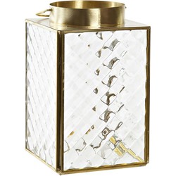 Metalen theelichthouder / windlicht goud met glas 17 cm - Waxinelichtjeshouders