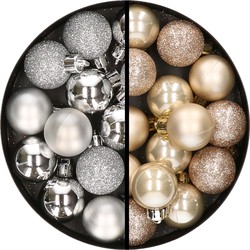 34x stuks kunststof kerstballen zilver en champagne 3 cm - Kerstbal