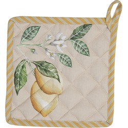 Clayre & Eef Pannenlap  20x20 cm Beige Geel Katoen Vierkant Citroen Afgiet Pannenlap