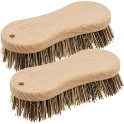 5Five Schrobborstel van hout/kokos - 2x - 15 x 6.5 cm - Schrobber - Schrobborstels
