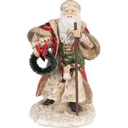 Clayre & Eef Decoratie Beeld Kerstman 25 cm Rood Beige Polyresin Kerstfiguren