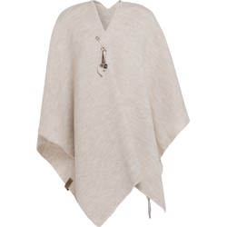 Knit Factory Jazz Gebreid Omslagvest - Dames Poncho - Beige - One Size - Inclusief sierspeld