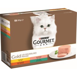 Gold mousse met kip, met zalm, met niertjes, met konijn 12x85g kattenvoer