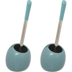 5Five Toilet/wc-borstel in houder - 2x - polyresin/metaal - ijsblauw - 35 cm - Toiletborstels