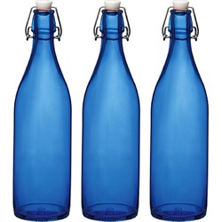 Cuisine Elegance set van 8x stuks weckflessen blauw beugeldop glas van 1 liter - Weckpotten