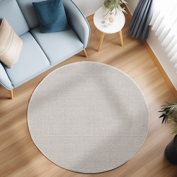 Loom Uni Effen Vloerkleed - Rond - Uni Kleur - Creme - Woonkamer Slaapkamer Tapijt - Laagpolig- 120 CM ROND