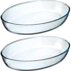 Secret de Gourmet - 2x - Ovenschaal ovaal - Transparant glas - 35 x 25 cm - Ovenschalen