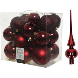 Kerstversiering kunststof kerstballen met piek donkerrood 6-8-10 cm pakket van 27x stuks - Kerstbal