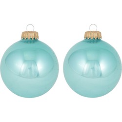 16x Glanzende blauwe kerstboomversiering kerstballen van glas 7 cm - Kerstbal