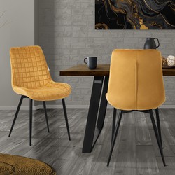 Eetkamerstoel set van 2 mosterdgeel met fluwelen bekleding en stalen poten Keukenstoel met rugleuning ML design