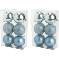 36x stuks kunststof kerstballen ijsblauw 8 cm mat/glans/glitter - Kerstbal