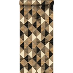 Origin Wallcoverings XXL behang grasweefsel in grafisch 3D motief zwart, bruin en beige - 50 x 900 cm - 357216