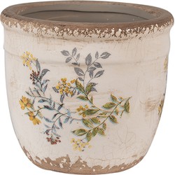 Clayre & Eef Bloempot  Ø 13x11 cm Beige Geel Keramiek Bloemen Bloempot Binnen