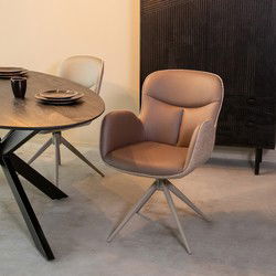 LABEL51 Eetkamerstoel Lasse - Bruin - Microfiber - Taupe Frame
