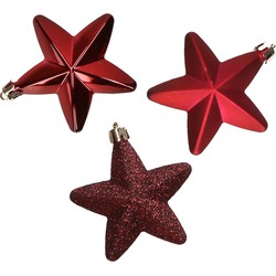 6x stuks kunststof sterren kerstballen 7 cm donkerrood - Kersthangers