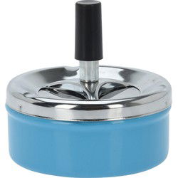Ronde draaiasbak/drukasbak metaal 10 cm blauw voor binnen/buiten - Asbakken