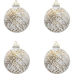 Clayre & Eef Kerstbal Set van 4  Ø 6 cm Goudkleurig Wit Glas Rond Kerstboomversiering