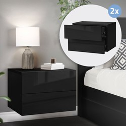 ML-Design 2-delige set nachtkastje hangend met 2 laden, hoogglans zwart, 42x29x30 cm, hout, zwevend nachtkastje, wandmodel, ladekastje wandmodel nachtkastje wandmodel