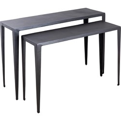 PTMD Bijzettafel Rivva - 121x39x82 cm - Aluminium - Zwart - Set van 2