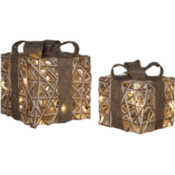 Cadeaudoos jute/katoen 10led en 15led warm wit op batterij met timer set van 2 15x15x17 cm en 20x20x23 cm