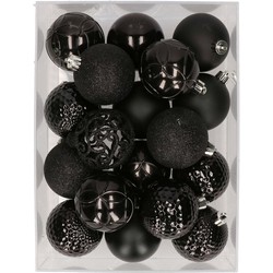Set van 37x stuks kunststof/plastic kerstballen zwart 6 cm - Kerstbal