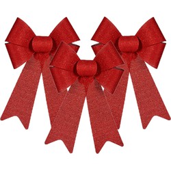 3x stuks kerstboomversieringen grote ornament strikjes/strikken rood dots 22 x 38 cm - Kersthangers