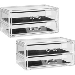 2x Stuks sieraden/make-up organizer 2 lades rechthoek 19 x 9 cm van kunststof - Make-up dozen