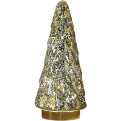 Kerstboompje glas 10led op batterij met timer 28.5x13 cm metallic goud