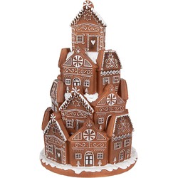 Clayre & Eef Gingerbread house met LED Ø 18x28 cm Bruin Kunststof Kerstdecoratie