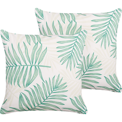 POGGIO - Tuinkussen set van 2 - Beige/ Groen - 45 x 45 cm - Polyester