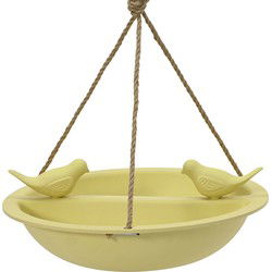 Decoris Vogelbad/drinkschaal - bamboe hout - geel - D27 cm - voederbak - Vogelvoederhuisjes