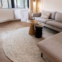 Rond wollen vloerkleed Gapo beige/wit gemeleerd Beige,Wit - Rond 220 Ø - (XL)