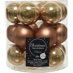 18x stuks kleine glazen kerstballen camel bruin 4 cm mat/glans - Kerstbal