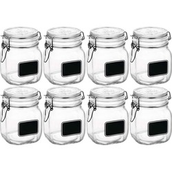 8x Luchtdichte potten transparant glas met krijtbordje 750 ml - Weckpotten