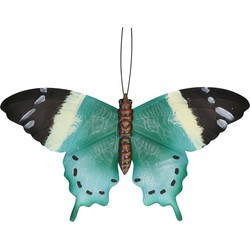 Tuindecoratie muurvlinder - zwart / blauw - metaal - 44 cm - Tuinbeelden