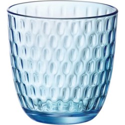 Bormioli Rocco 12x stuks waterglazen blauw transparant met relief 290 ml - Glazen - Drinkglas/waterglas/sapglas